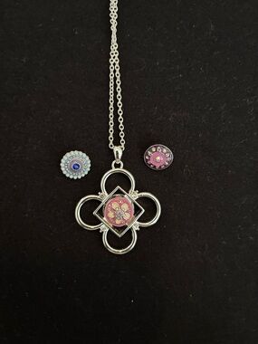 Silver-Tone Pink Floral Medallion Necklace - Women Jewelry